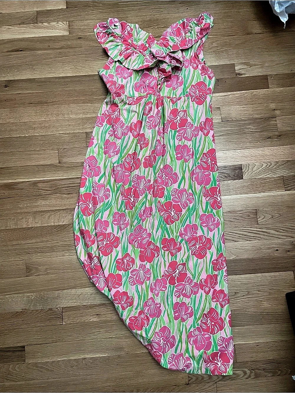 Lilly Pulitzer Rosalynn Ruffle Floral Maxi Dress Pink & Green XL